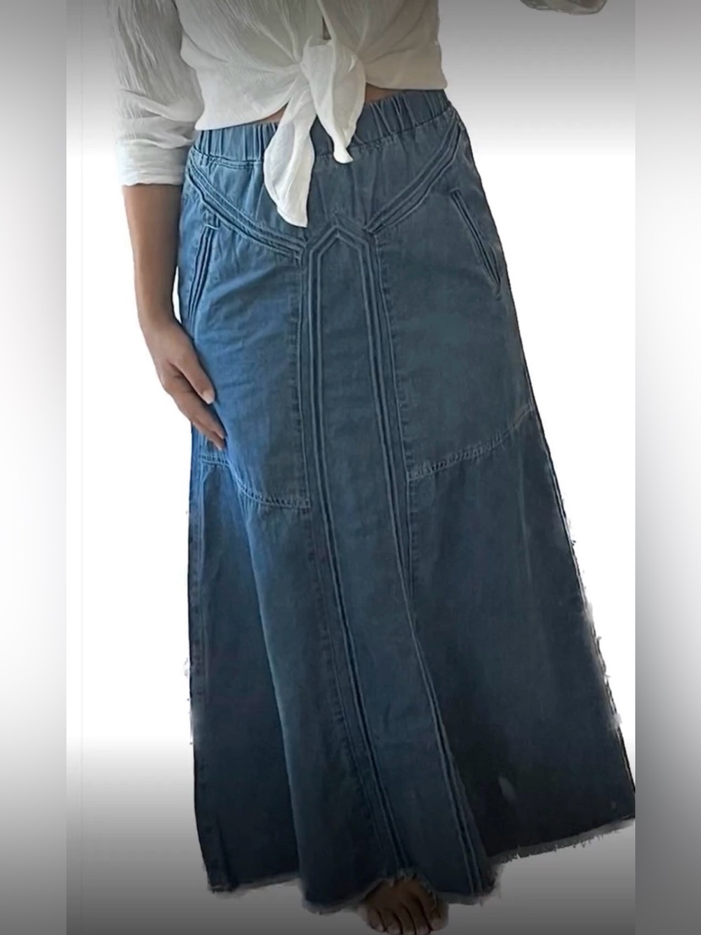Denim Maxi Skirt - Medium Blue Women Jeans